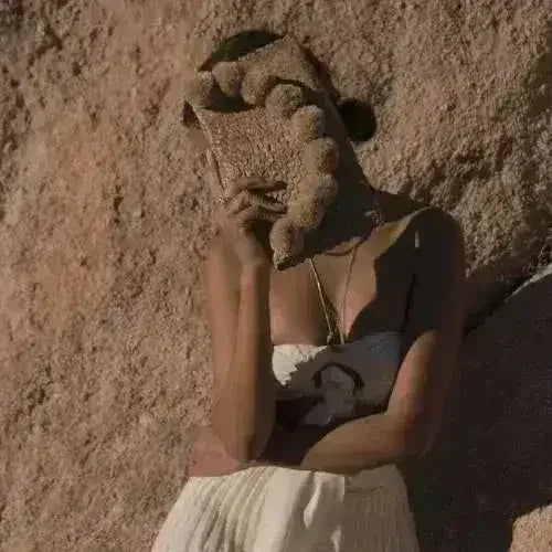 Natural Margarita Straw Party Clutch, with Nude Pom-poms