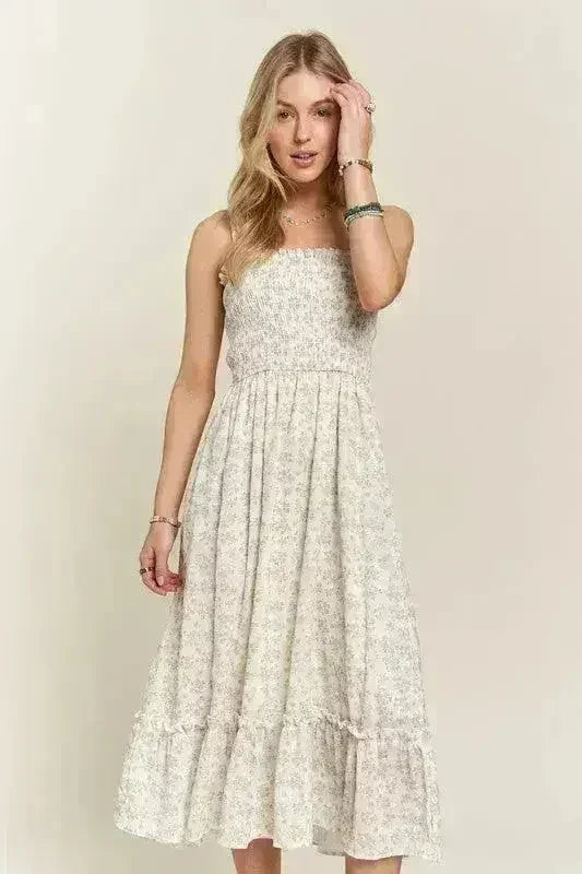 ADORA Smocked Floral Ruffled Hem Cami Dress