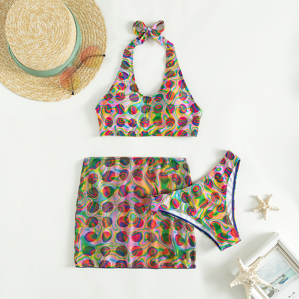 Bikini Set Split Swimsuit Women Halter High Waist Three Piece Swimsuit