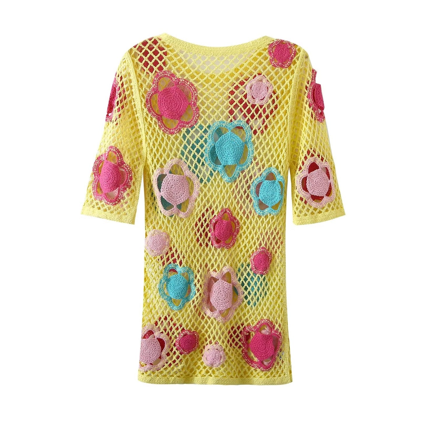 Summer Women Large Mesh Crochet Color Short Dress Mini Dress