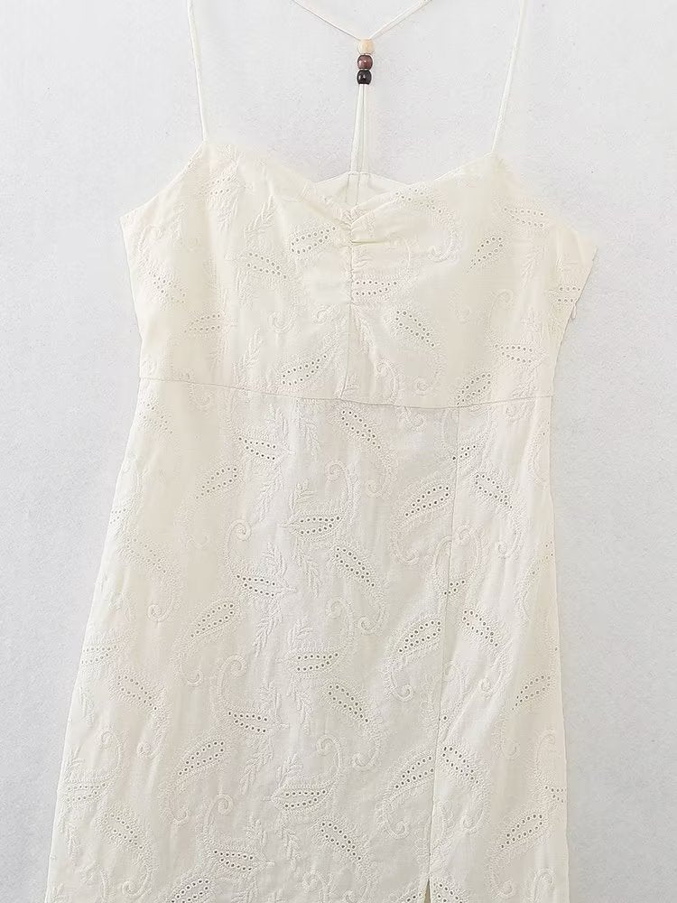 Women Clothing Summer Sexy Hollow Out Cutout Embroidered Midi Dress