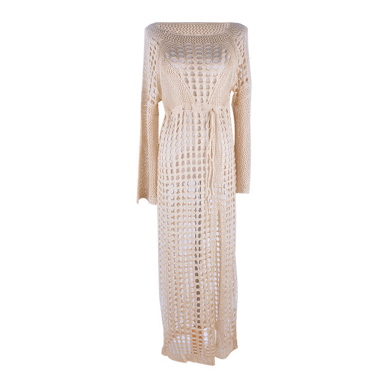 Sexy Cutout Knitted Beach Dress Long Sleeve Split Vacation Dress Swimsuit Blouse Sun Protection Clothing Crochet hook