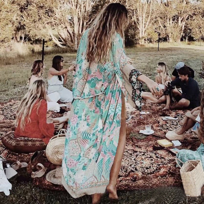 Chiffon Positioning Printing Seaside Beach Jacket Swimsuit Outwear Blouse Vacation Sun Protection Cardigan