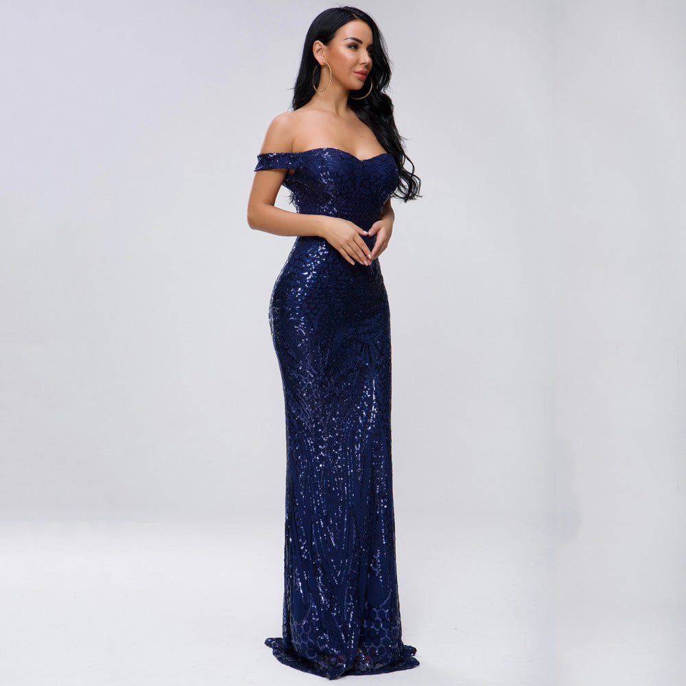 Women Clothing Dress Sexy Sequined Tube Top Mopping Banquet Party Evening Dress Fishtail Dress Prom Formal Gown