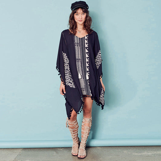 Printed Lace Ball Loose plus Size Bikini Swimsuit Blouse Beach Dress Women Overclothes