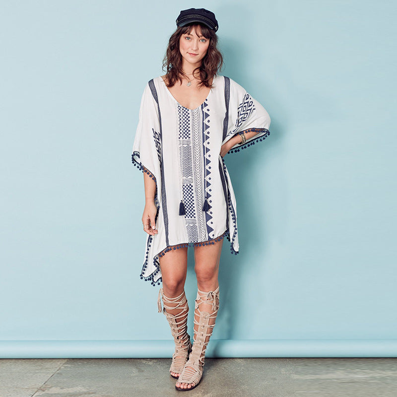 Printed Lace Ball Loose plus Size Bikini Swimsuit Blouse Beach Dress Women Overclothes