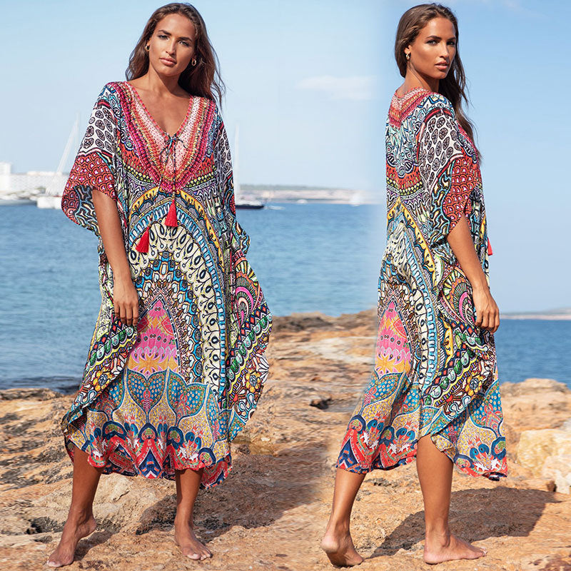 Loose plus Size Holiday Dress Seaside Beach Cover-up Swimsuit Bikini Cover-up Robe