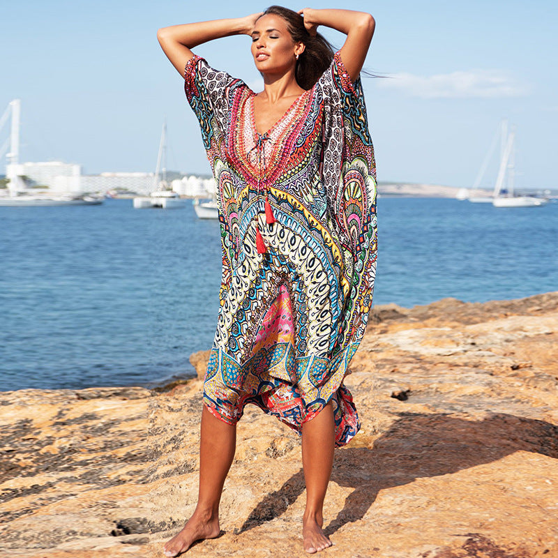 Loose plus Size Holiday Dress Seaside Beach Cover-up Swimsuit Bikini Cover-up Robe