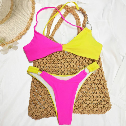Sexy Color Block Sexy Split Bikini Swimsuit Women