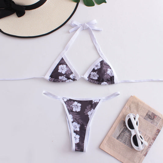 Swimwear Women Split Digital Printing Bikini Triangle Soft Bag Sexy Swimsuit