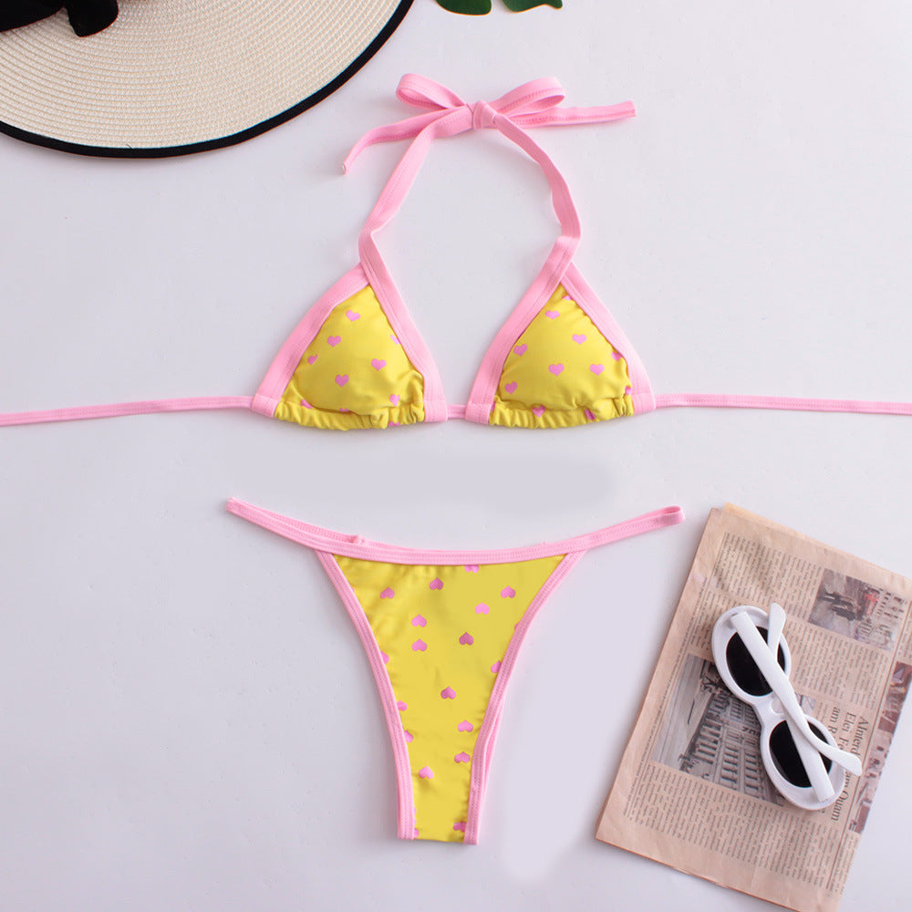 Swimwear Women Split Digital Printing Bikini Triangle Soft Bag Sexy Swimsuit