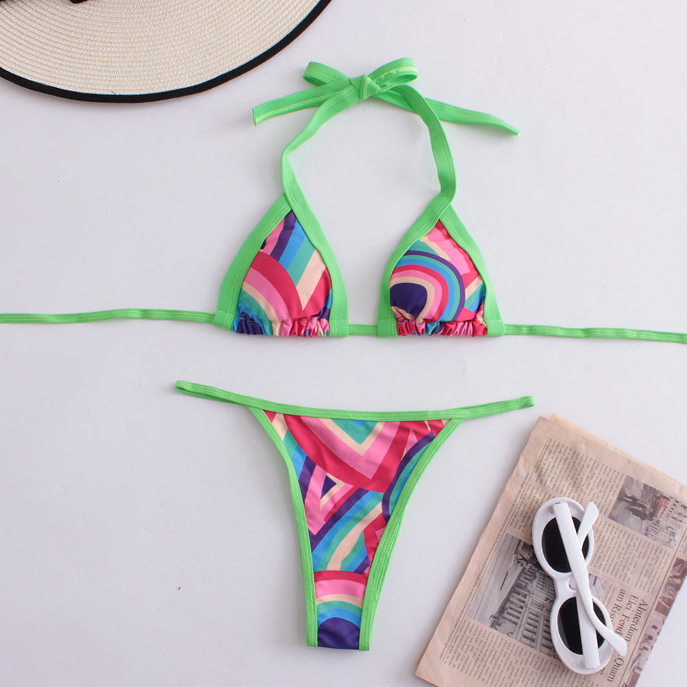 Swimwear Women Split Digital Printing Bikini Triangle Soft Bag Sexy Swimsuit