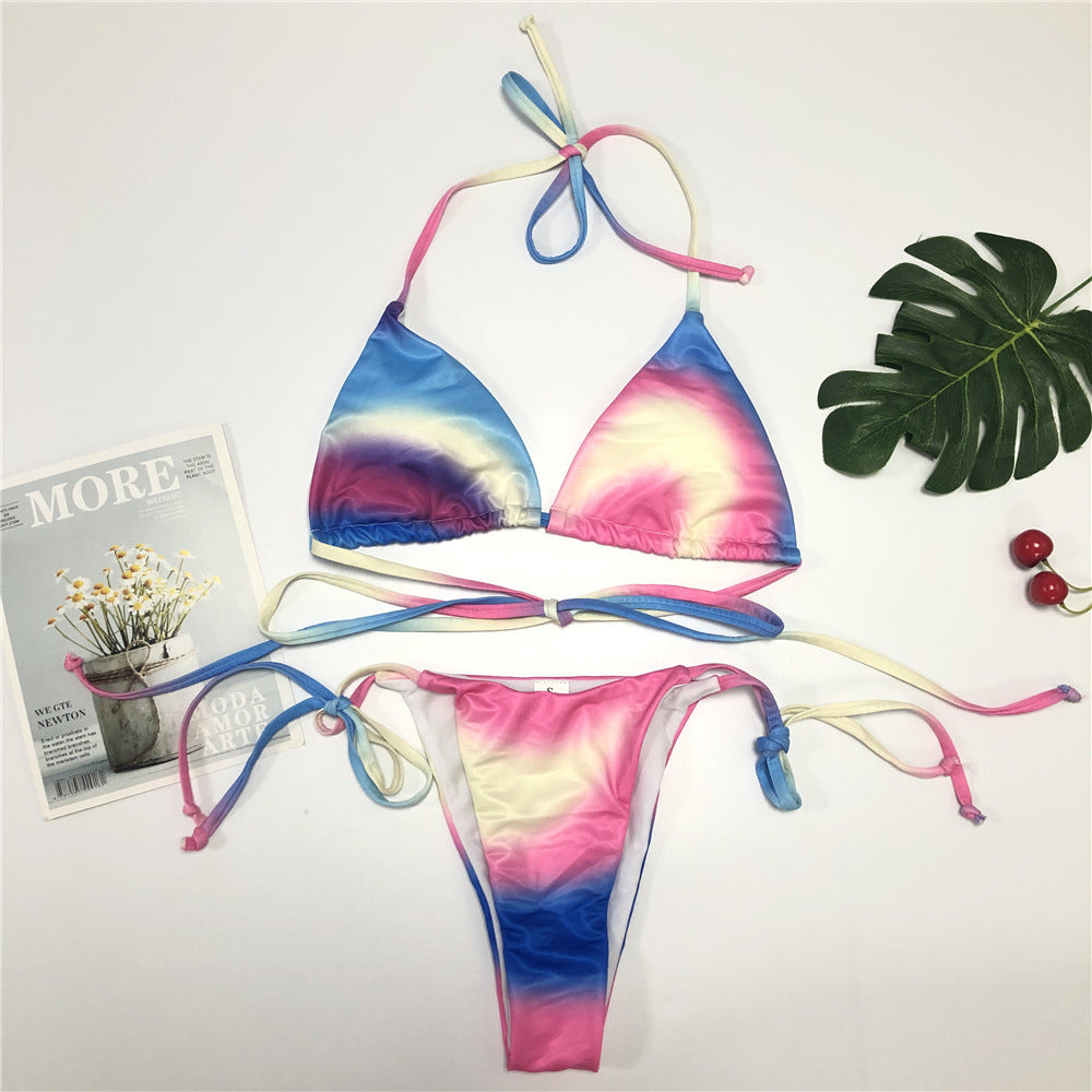 Sexy Backless Lace up Gradient Bikini Swimwear Women