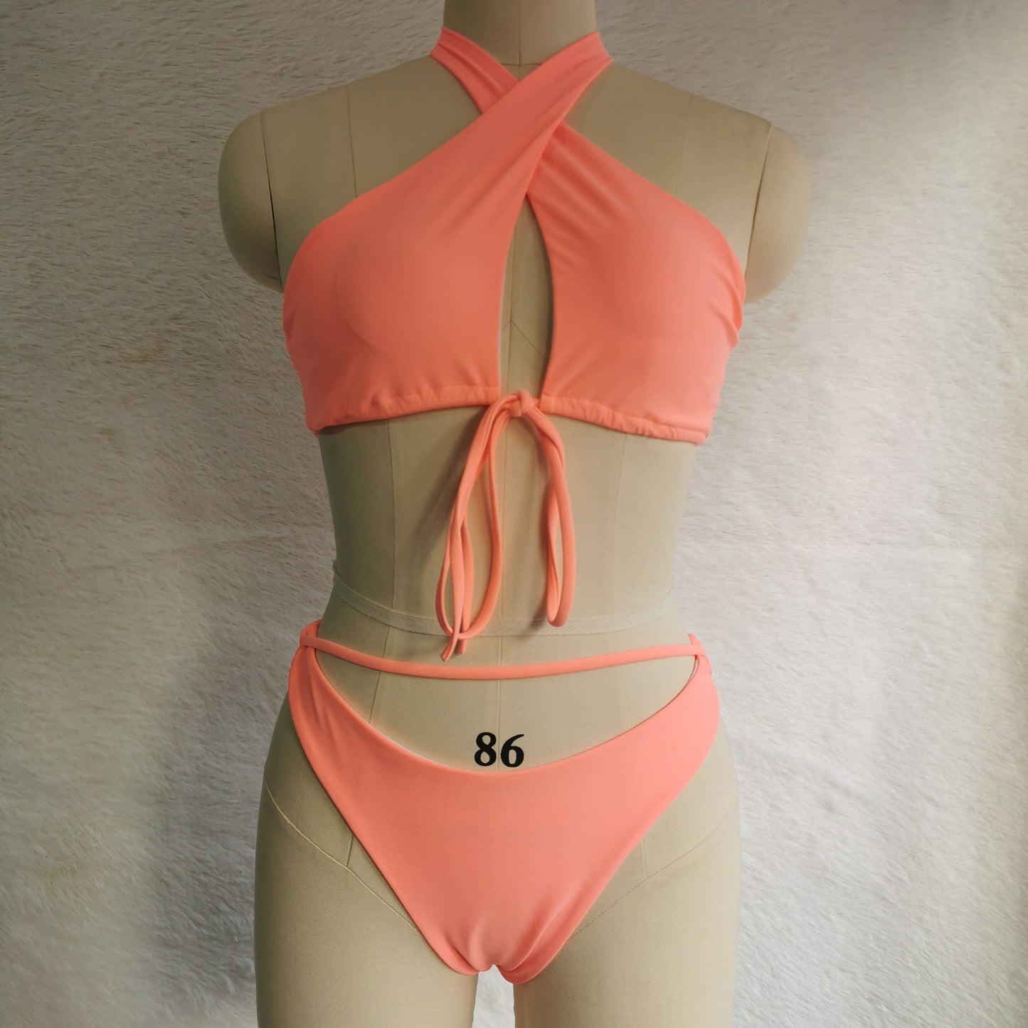 Split Tether Criss Cross Halterneck Bikini Sexy Swimsuit Bikini Solid Color Swimsuit