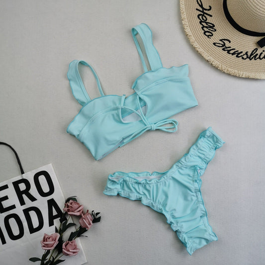 New Multi Color Printed Bikini Fresh Swimsuit Women Lace Split Swimsuit