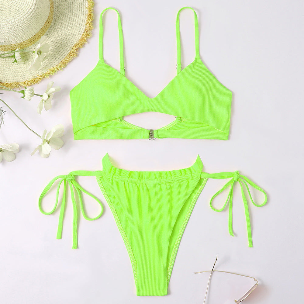 Popular Special Fabric Sunken Stripe Sexy Bikini Split Women Swimsuit