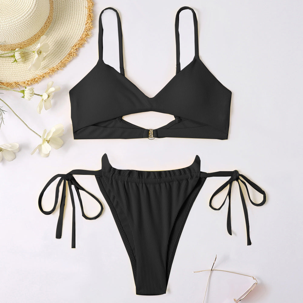 Popular Special Fabric Sunken Stripe Sexy Bikini Split Women Swimsuit