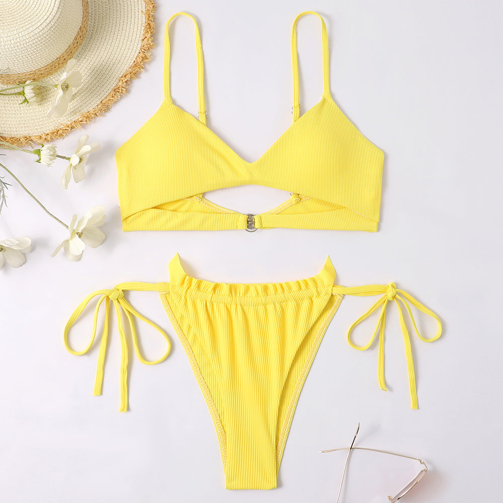 Popular Special Fabric Sunken Stripe Sexy Bikini Split Women Swimsuit