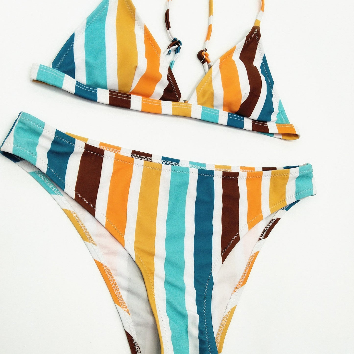 Rainbow Gray Striped Printed Swimsuit Triangle Bikini Sexy Split Swimsuit