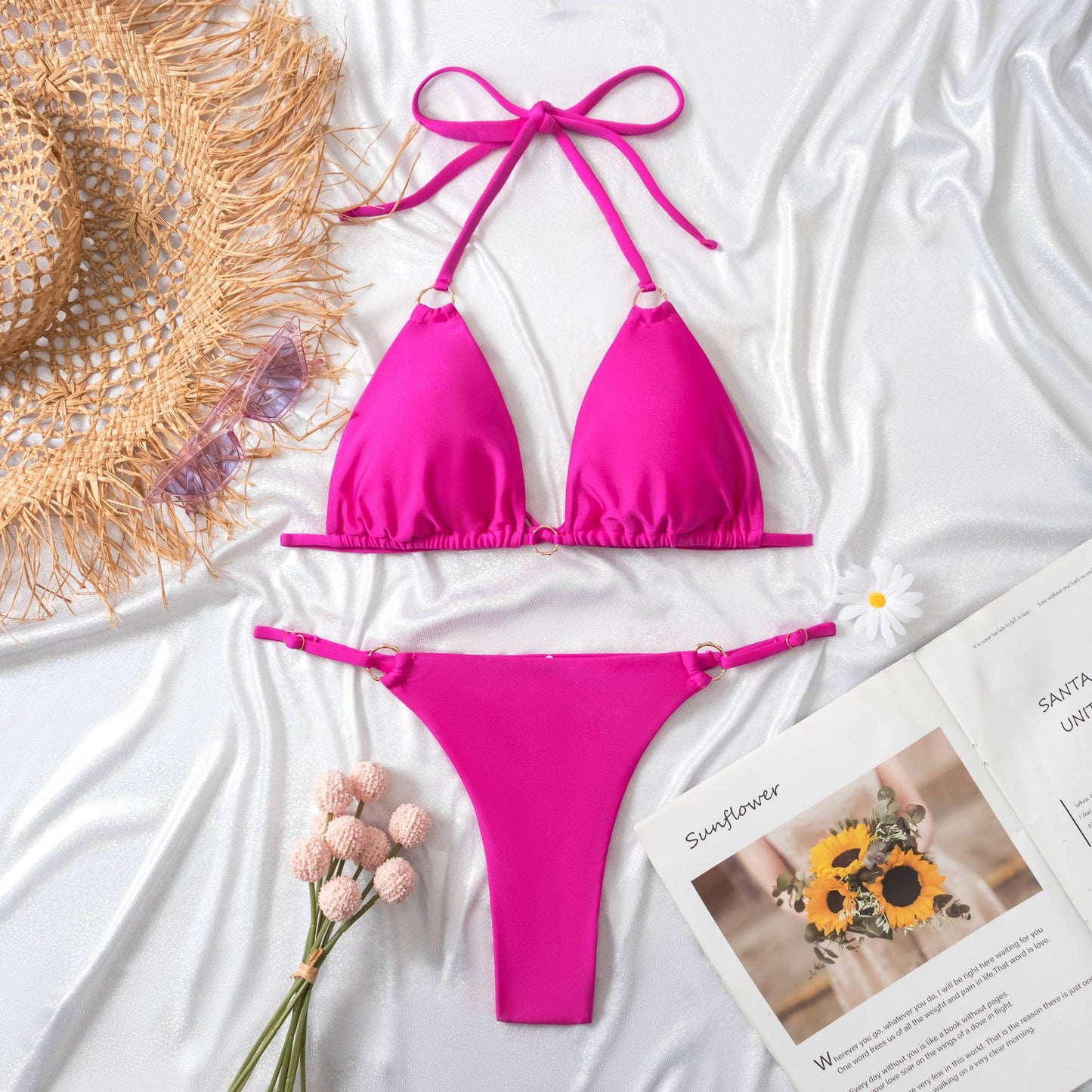 Clothing Swimsuit Women Sexy Bikini Briefs Nylon Glossy Fabric Split Swimsuit