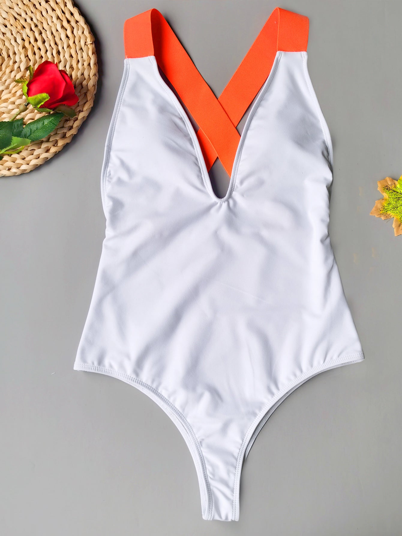 Women Solid Color Board Strap One Piece Swimsuit Sexy Bikini