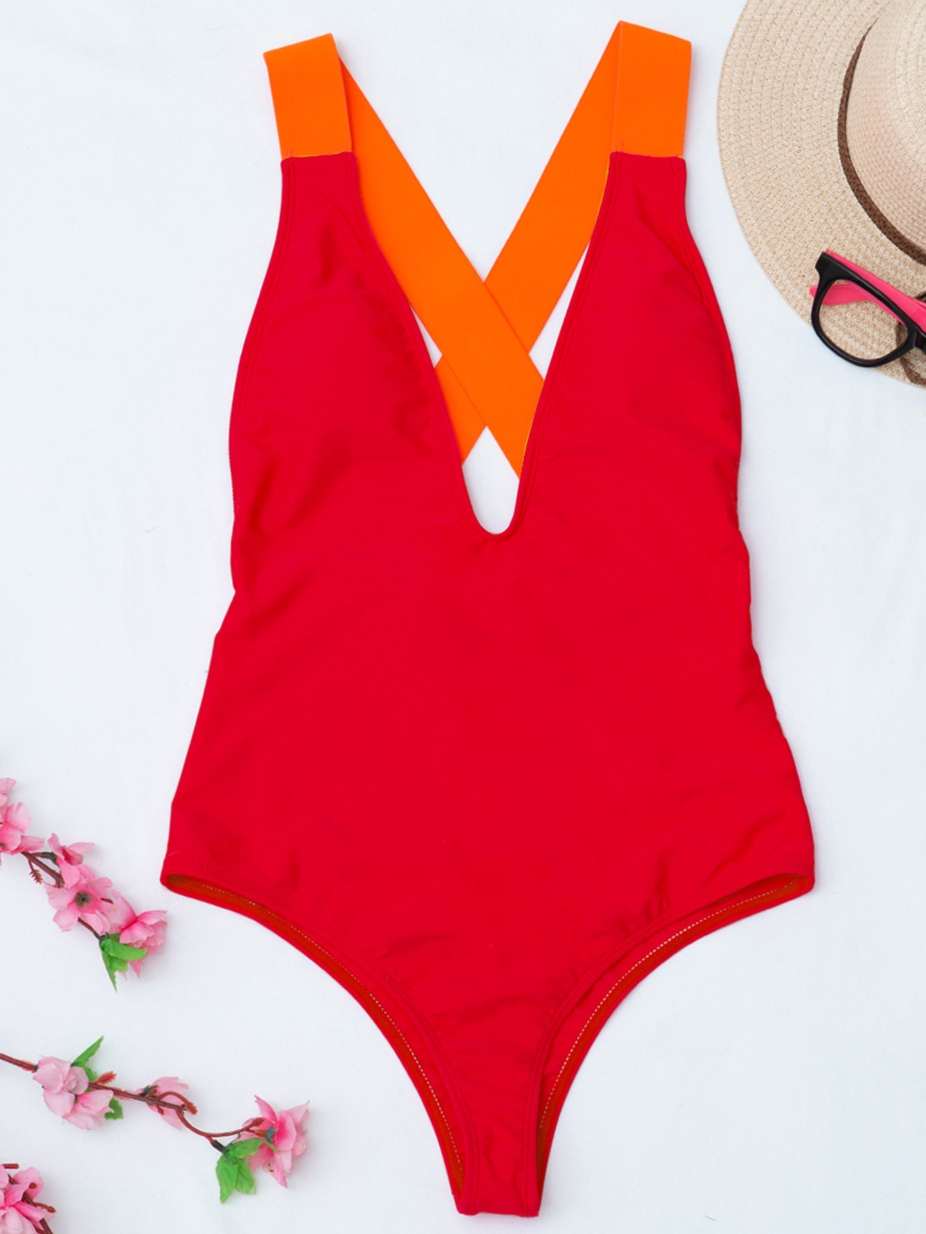 Women Solid Color Board Strap One Piece Swimsuit Sexy Bikini