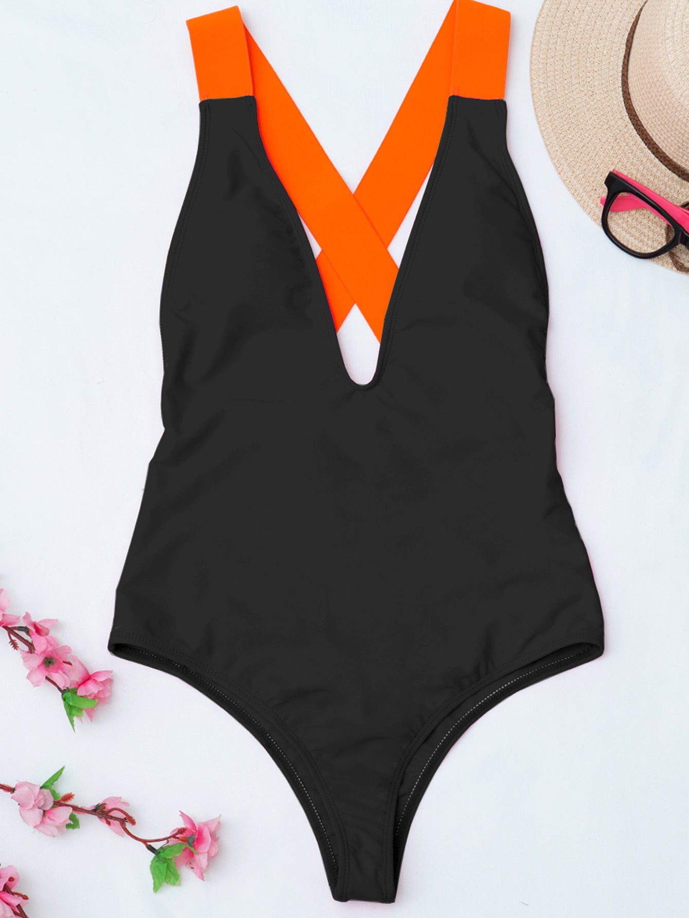 Women Solid Color Board Strap One Piece Swimsuit Sexy Bikini