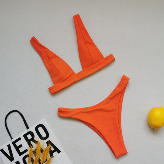 Bikini Double Sided Fabric Solid Color Swimsuit Women Split Triangle Soft Bag Swimsuit