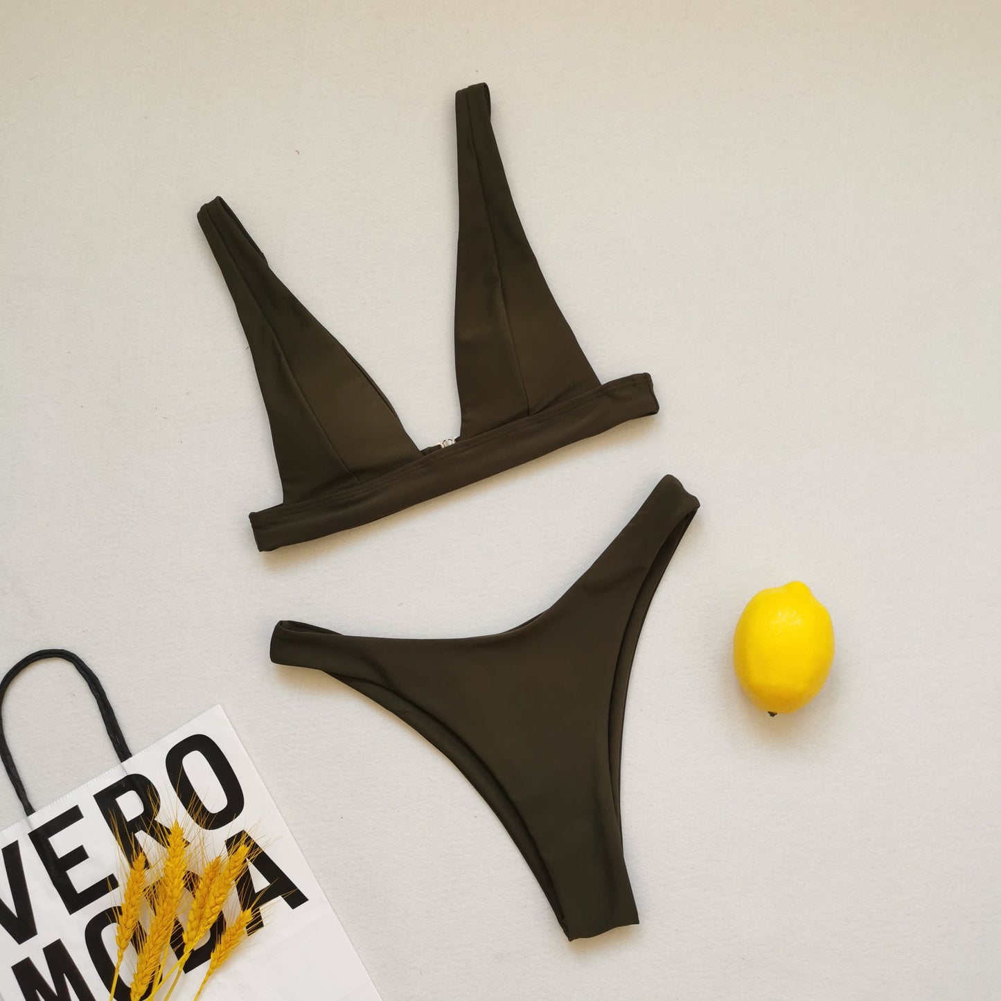 Bikini Double Sided Fabric Solid Color Swimsuit Women Split Triangle Soft Bag Swimsuit