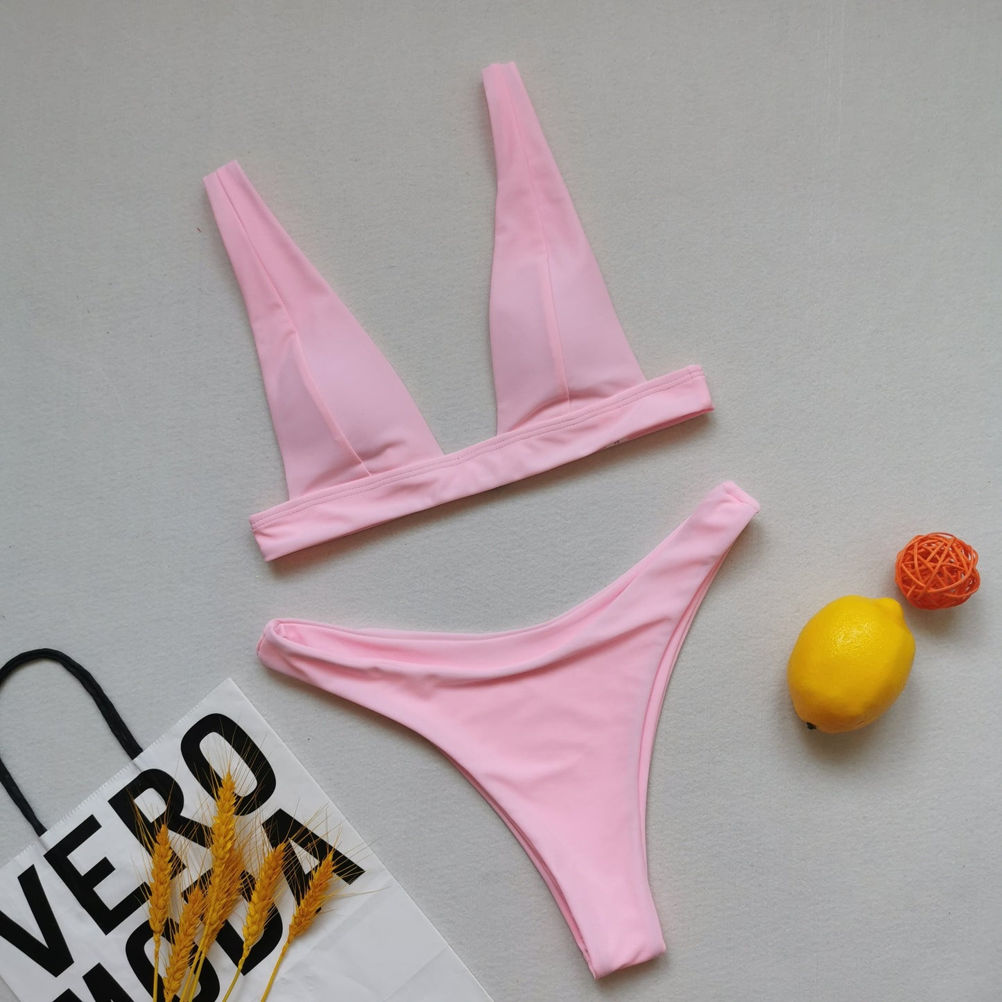 Bikini Double Sided Fabric Solid Color Swimsuit Women Split Triangle Soft Bag Swimsuit