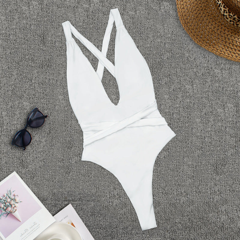 Deep V Plunge Plunge Swimsuit Women Swimsuit Solid Color Swimsuit Bikini