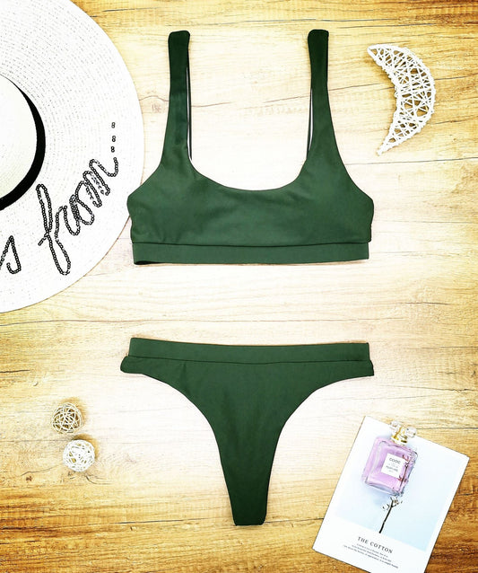 Sexy Bikini Split Swimsuit Women Solid Color Sexy Backless