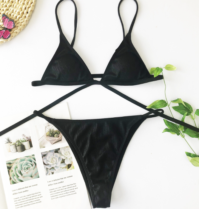 Bikini Sexy Minimalist Bikini Popular Rib Fabric Swimsuit Women Fission Swimsuit