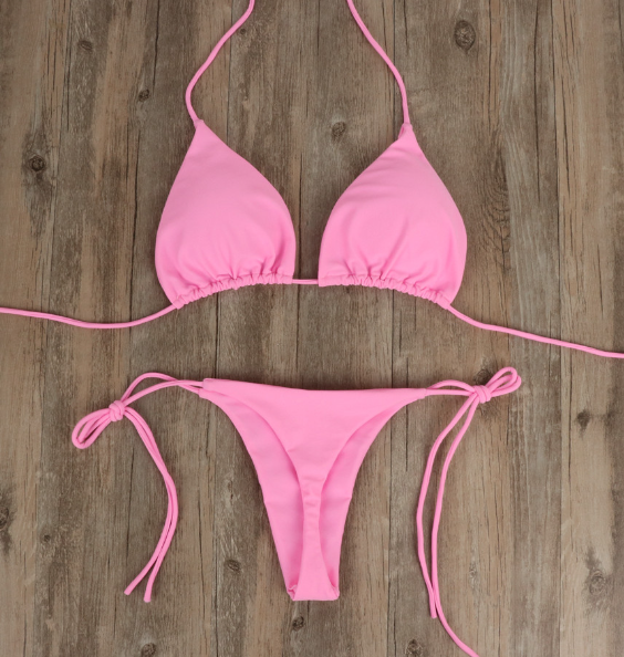 Bikini Solid Color Swimsuit Strap Sexy Polyester Fabric Chest Pad