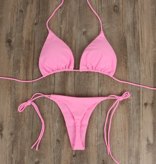 Bikini Solid Color Swimsuit Strap Sexy Polyester Fabric Chest Pad