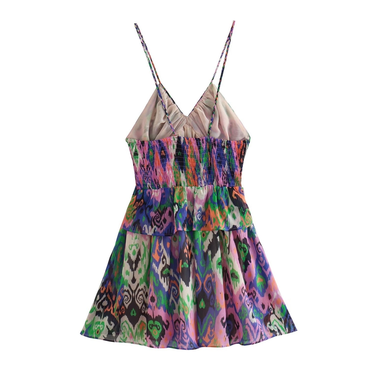 Summer Women Clothing Sling Laminated Decoration Printed Underwear Dress Short Dress