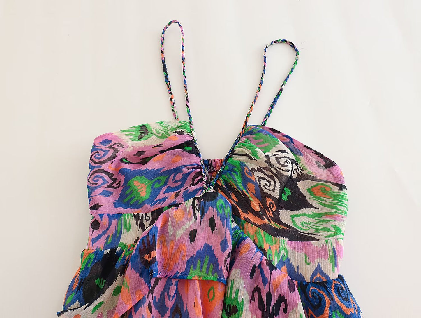 Summer Women Clothing Sling Laminated Decoration Printed Underwear Dress Short Dress