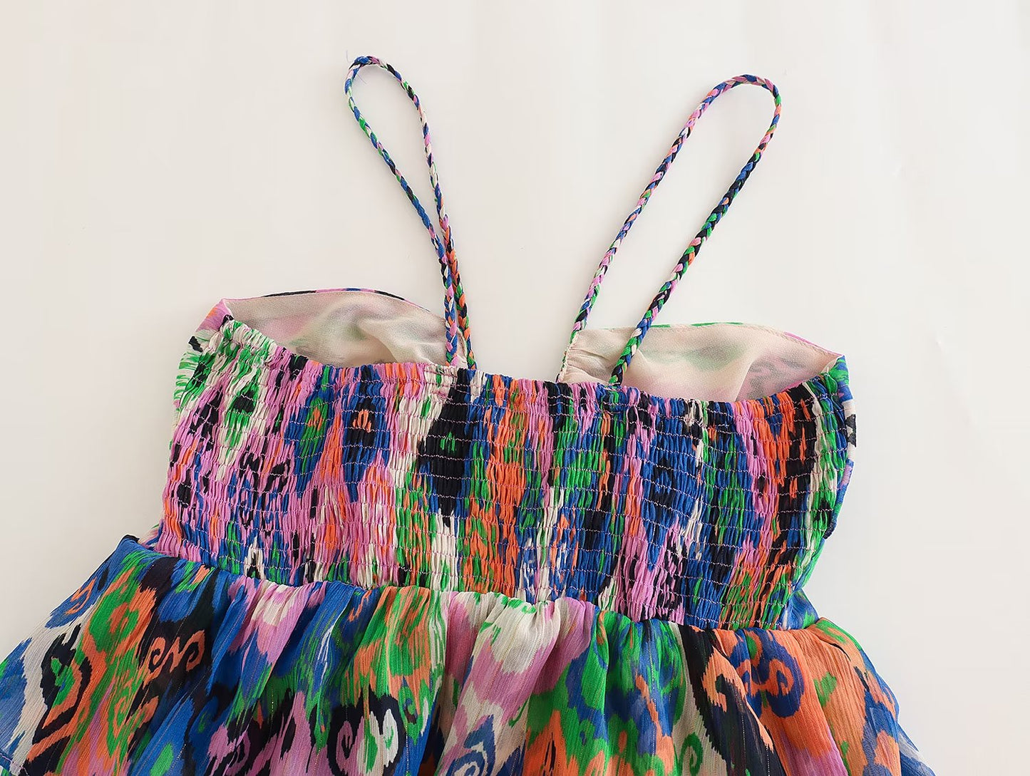 Summer Women Clothing Sling Laminated Decoration Printed Underwear Dress Short Dress