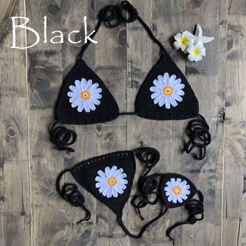 Vacation Split Swimsuit Hand-Woven Daisy Pattern Beach Bikini