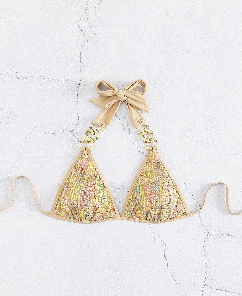 Women Swimsuit Bikini Sexy Sequined Lace Up Gold Bikini Swimsuit