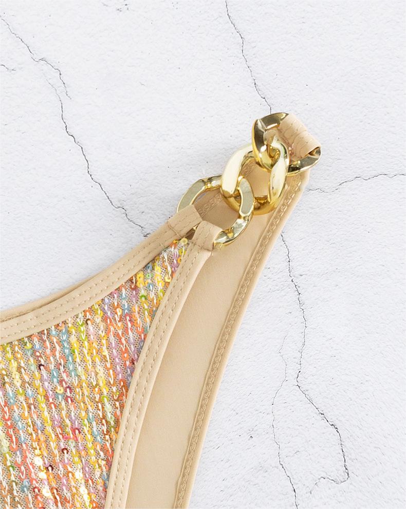 Women Swimsuit Bikini Sexy Sequined Lace Up Gold Bikini Swimsuit