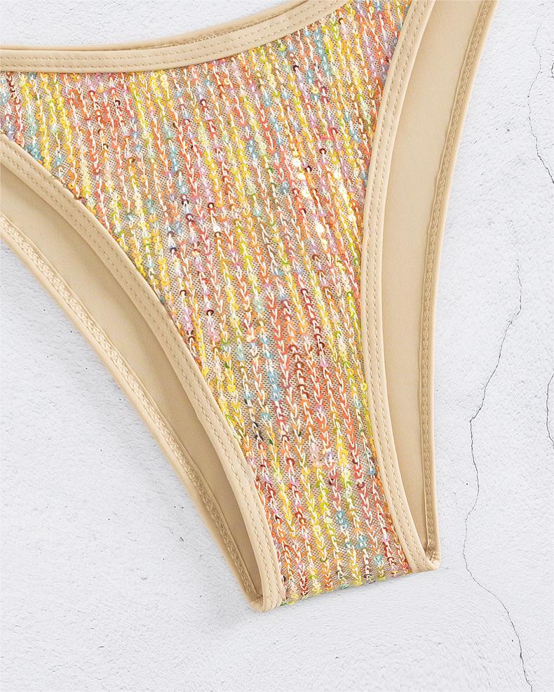 Women Swimsuit Bikini Sexy Sequined Lace Up Gold Bikini Swimsuit