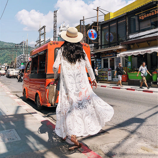 Mesh Swimsuit See through Long Outer Match Sun Protection Clothing Lace Embroidered Cardigan Beach Bikini Beach Jacket Women