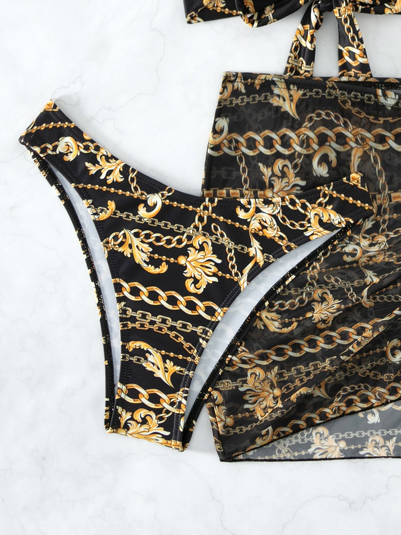 Bikini Sexy Swimsuit Women Three Piece Steel Bracket Push up Printed Lace up Swimwear