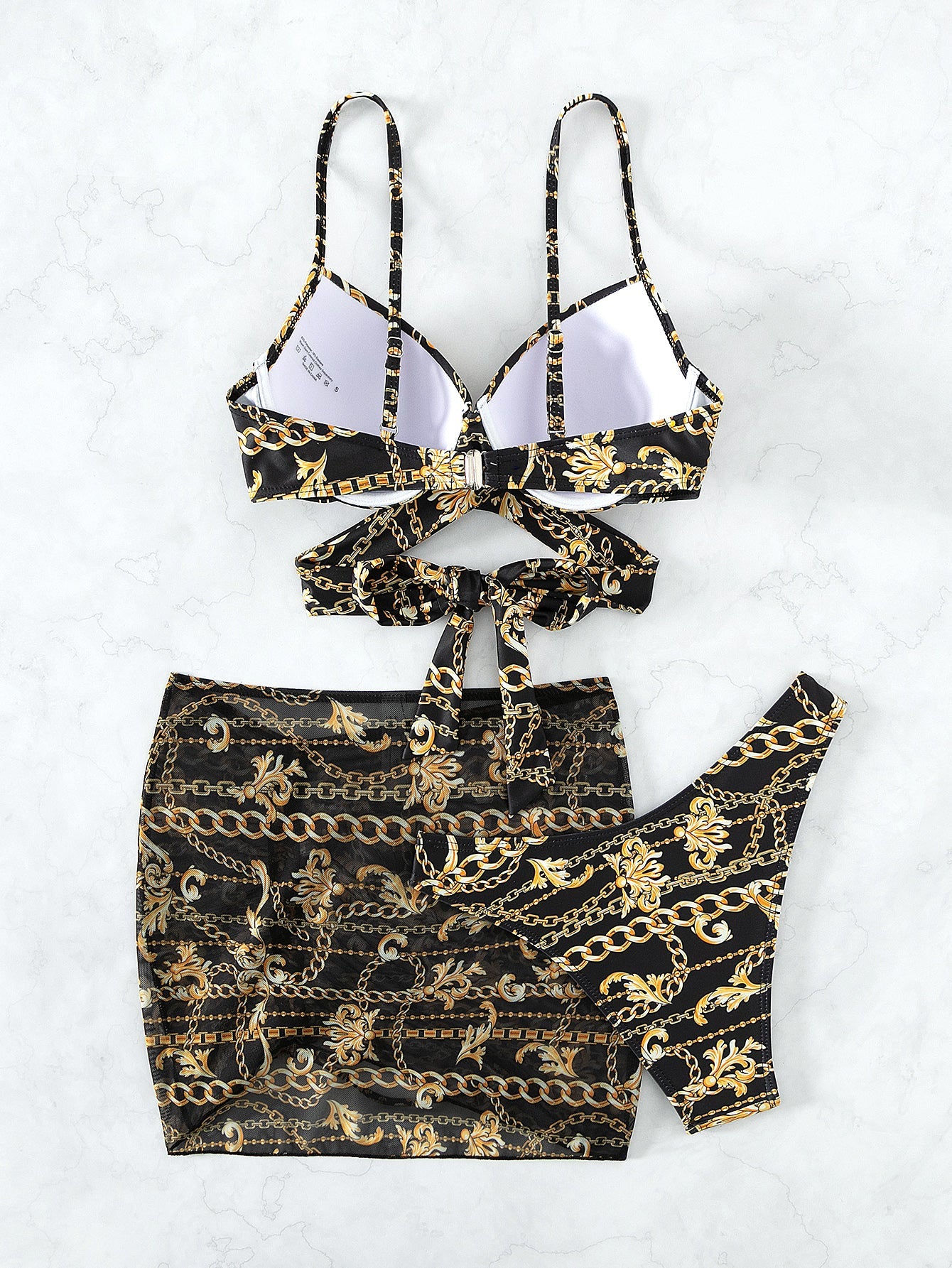 Bikini Sexy Swimsuit Women Three Piece Steel Bracket Push up Printed Lace up Swimwear