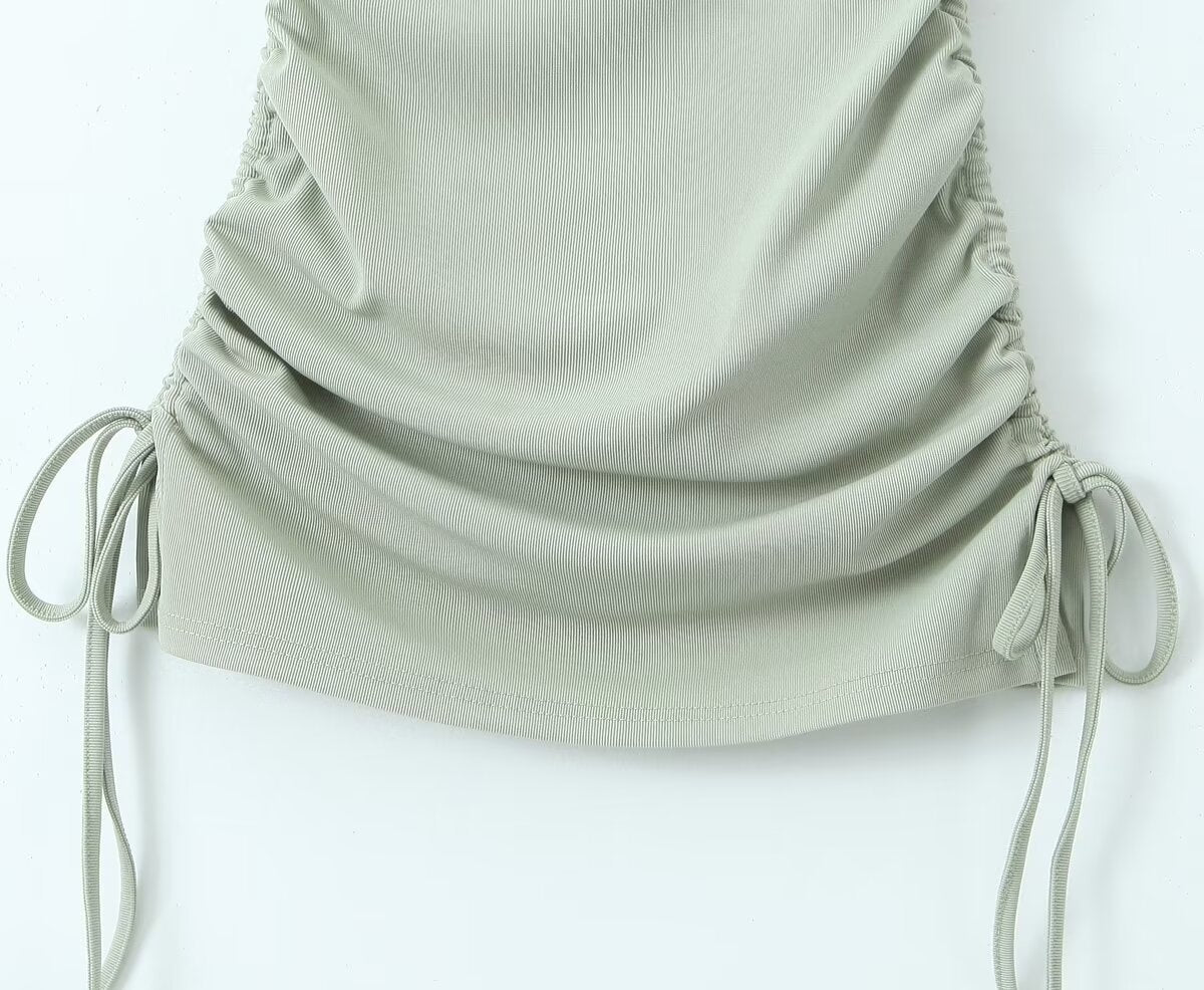 Summer Shoulder Asymmetric Sleeves Side Drawstring Bag Hip Dress Short Dress