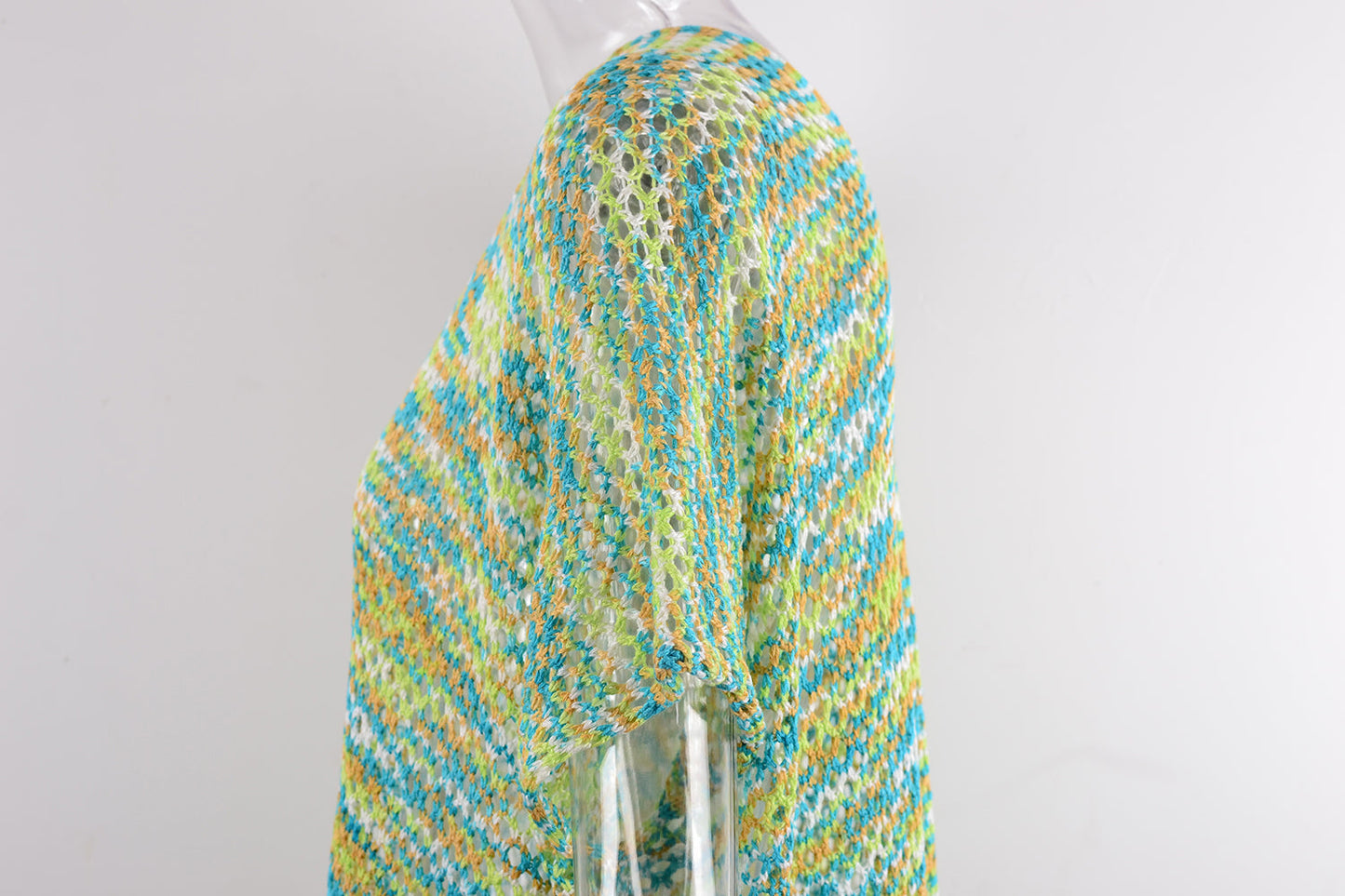 Blouse Summer Rainbow Stitching Hollow Out Cutout Loose Bikini Beach Shirt Knitwear