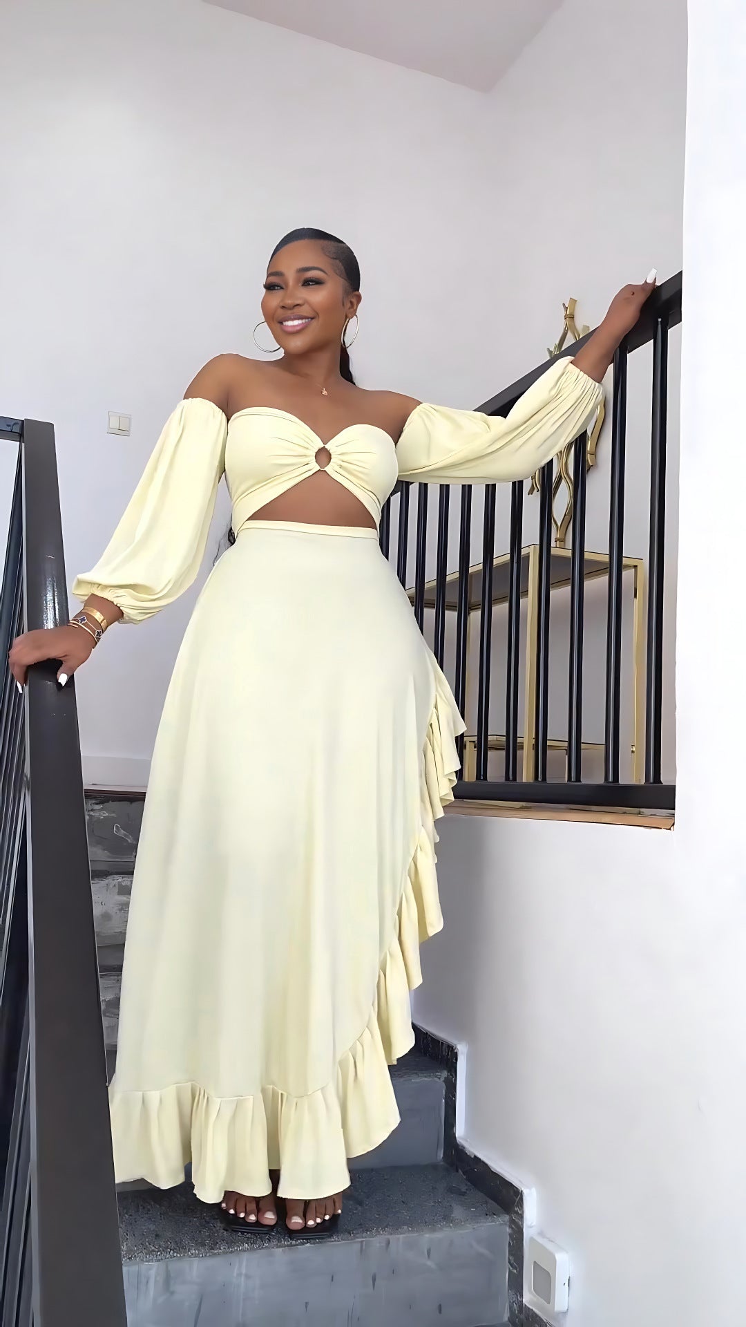 Bandeau Sexy Exposed Cropped Irregular Asymmetric Ruffled Slit Formal Dress Women Dress