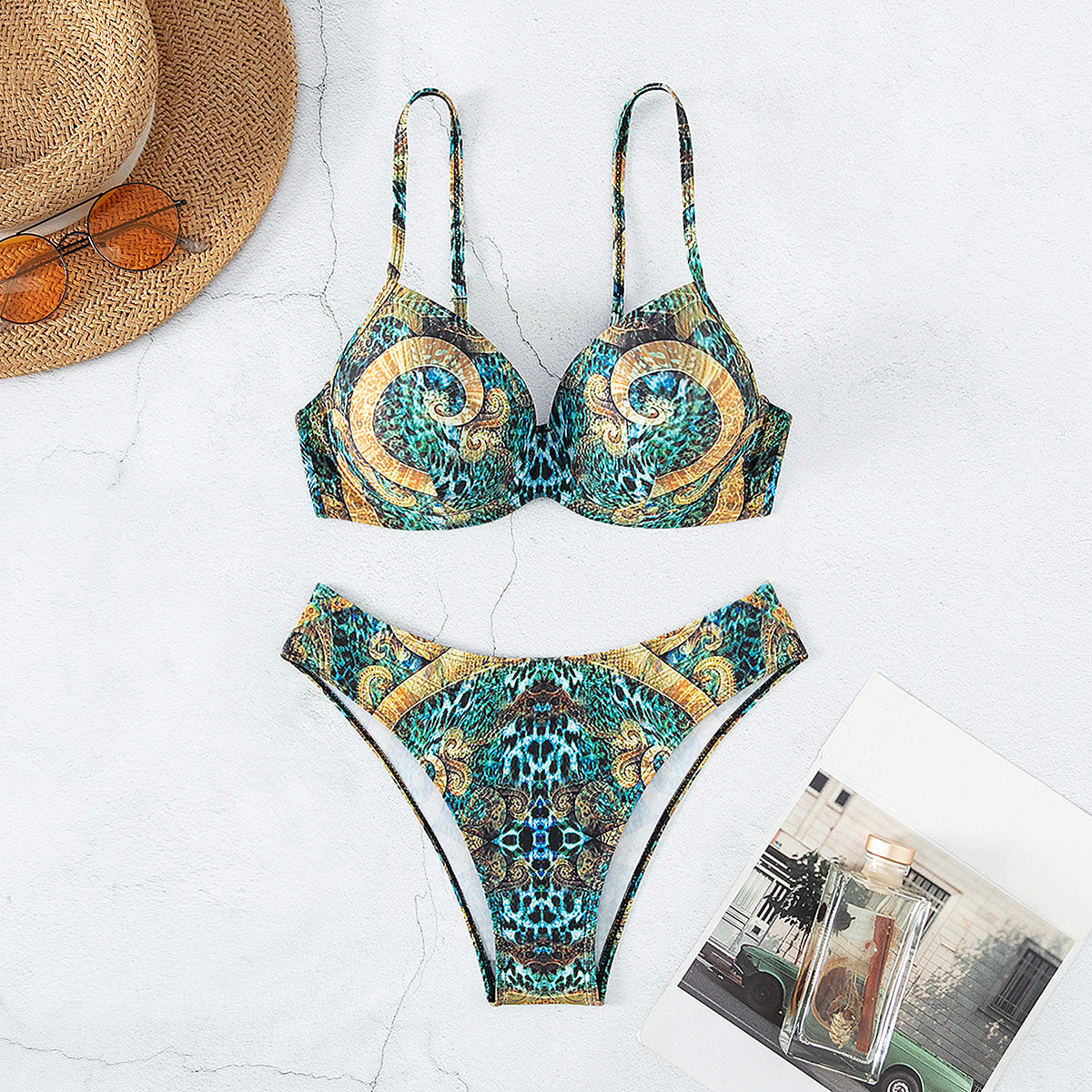 Bikini Gathering Steel Bracket Tribal Totem Printed Sexy Bikini Swimwear