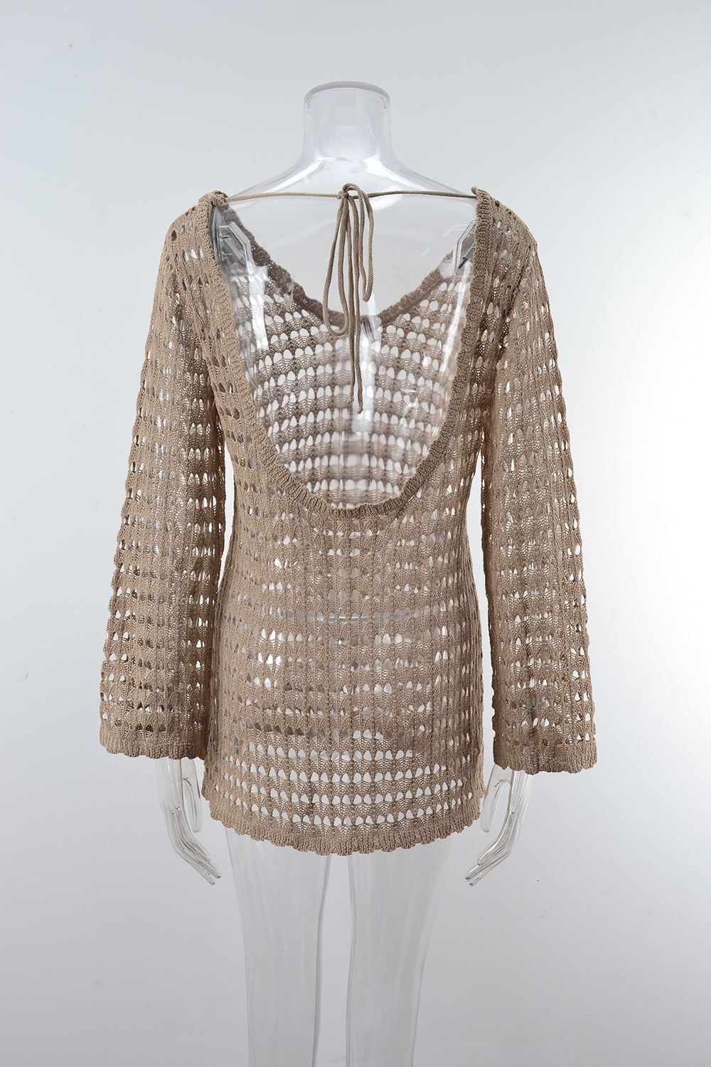 Summer Women Clothing Beach Shirt Hollow Out Cutout Long Sleeve Seaside Vacation Swimsuit Sun Protective Blouse